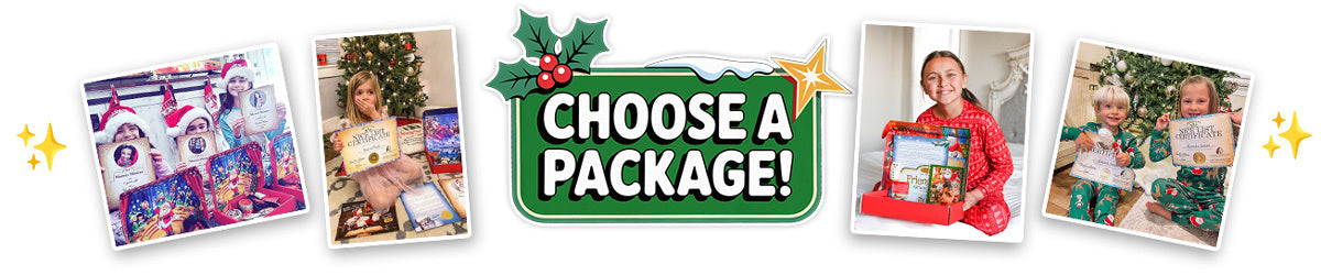 Package From Santa® - Images showing young children opening their personalized Santa letter packages and showing their Personalized Letter from Santa along with their Personalized Nice List Certificates. -Package From Santa®