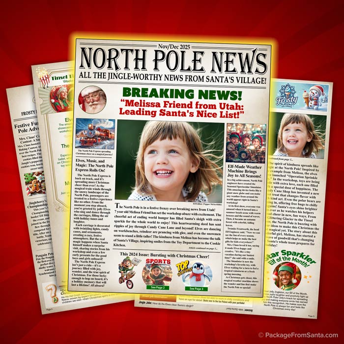 Personalized North Pole Newspaper 2025 editition, included with Letters From Santa from Package From Santa®