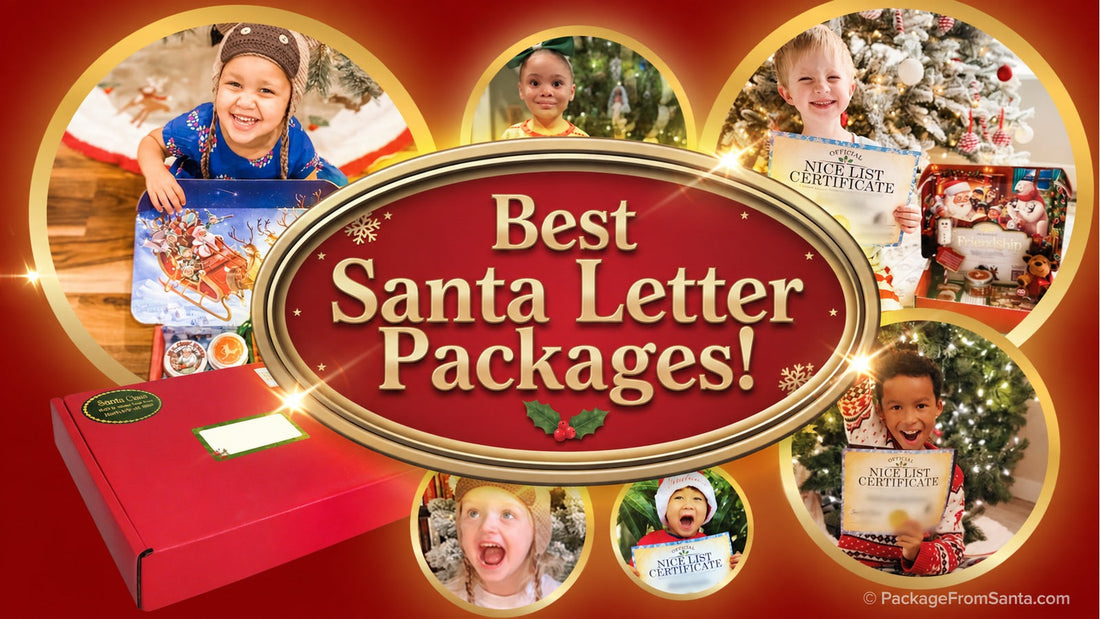 Best Santa Letter Packages collage with children, Santa packages and Nice List Certificates