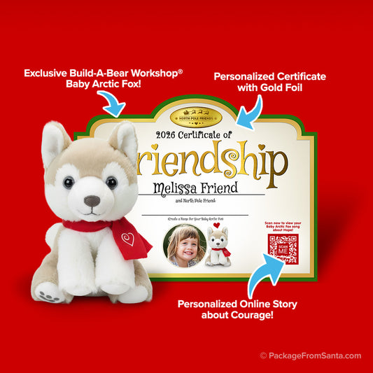 Baby Arctic Fox Plush w/ Certificate of Friendship* from Build-A-Bear® and Package From Santa®-Package From Santa®