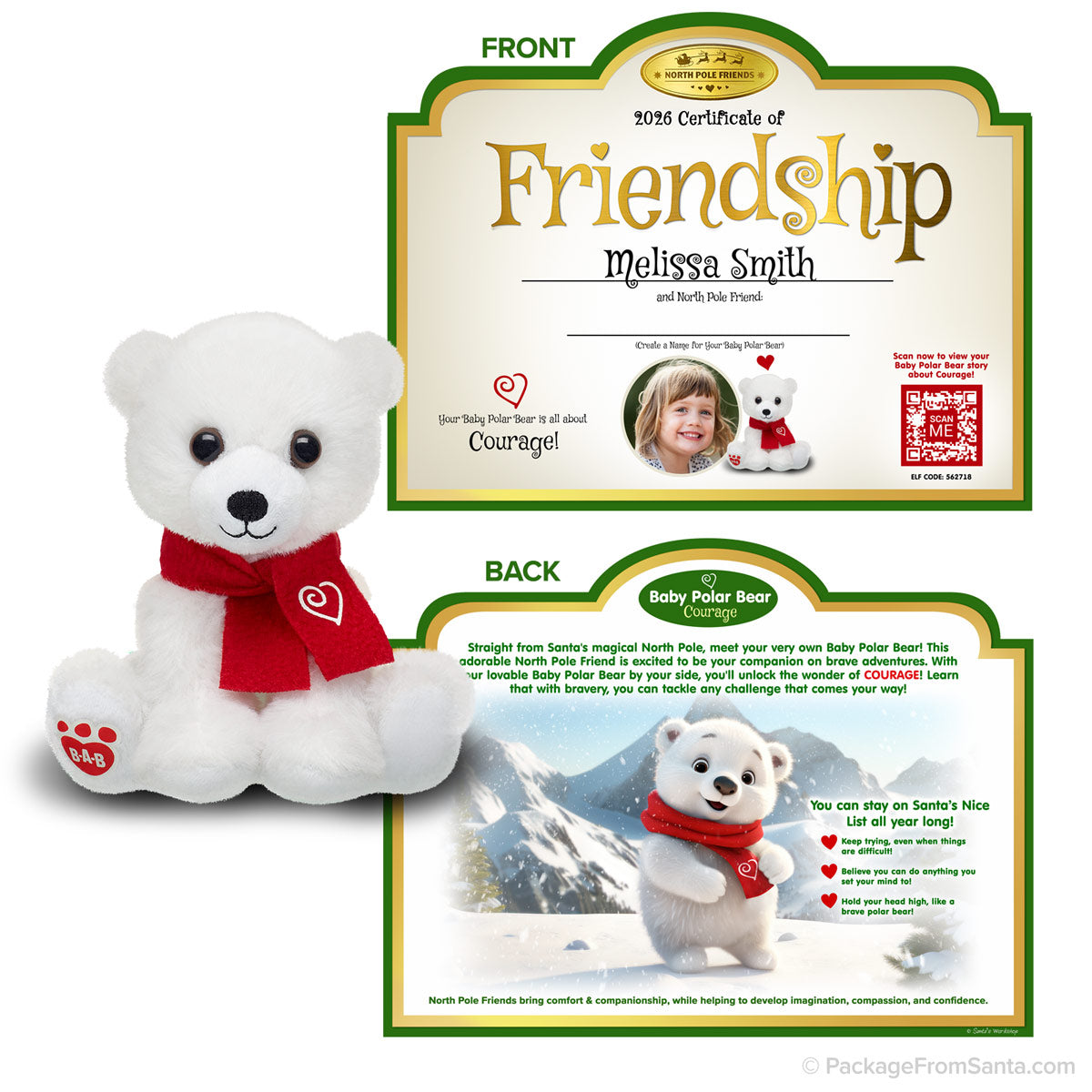 Baby Arctic Polar Bear Plush w/ Certificate of Friendship* from Build-A-Bear® and Package From Santa®