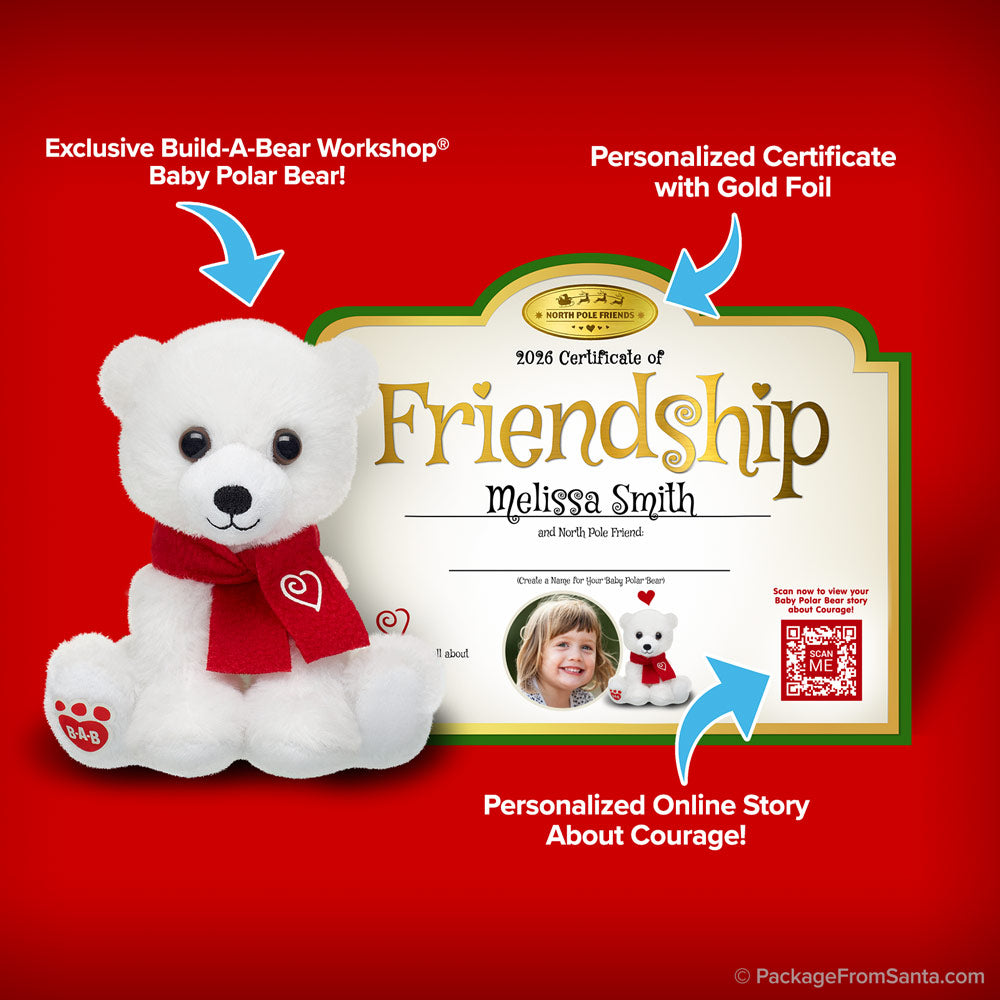 Baby Arctic Polar Bear Plush w/ Certificate of Friendship* from Build-A-Bear® and Package From Santa®