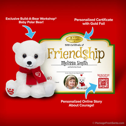 Baby Arctic Polar Bear Plush w/ Certificate of Friendship* from Build-A-Bear® and Package From Santa®