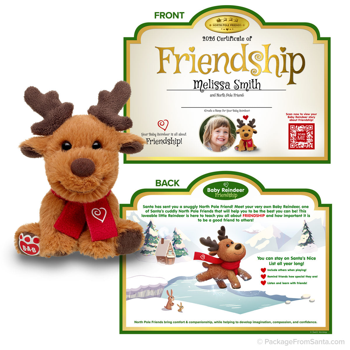 Baby Arctic Reindeer Plush w/ Certificate of Friendship* from Build-A-Bear® and Package From Santa®