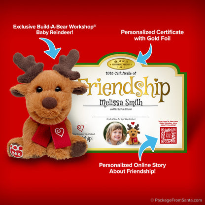 Baby Arctic Reindeer Plush w/ Certificate of Friendship* from Build-A-Bear® and Package From Santa®