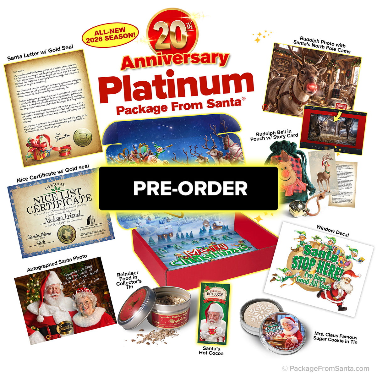 PREORDER Platinum 2026 package contents: Santa letter, Nice List certificate, keepsake box and North Pole reindeer cams with free video, call and more!