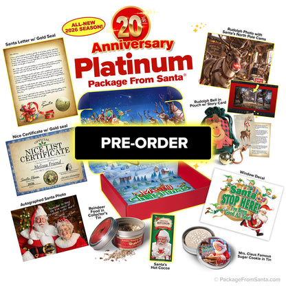 PREORDER Platinum 2026 package contents: Santa letter, Nice List certificate, keepsake box and North Pole reindeer cams with free video, call and more!