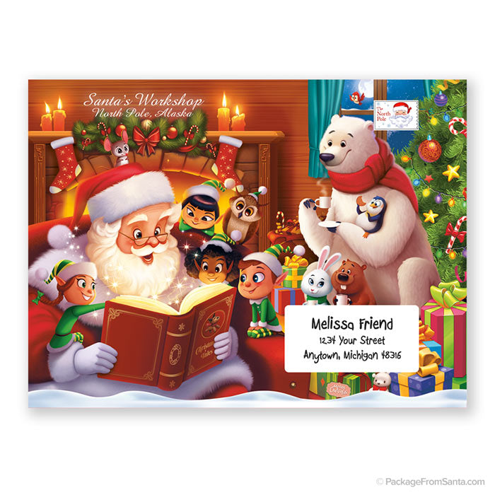 Package From Santa® Full Color Envelope - Santa reading to animals