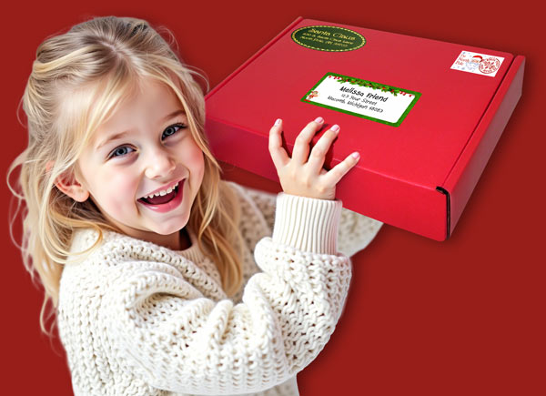 Smiling girl holding her personalized Platinum package-Package From Santa®