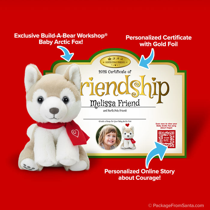 Baby Arctic Fox Plush w/ Certificate of Friendship* from Build-A-Bear® and Package From Santa®