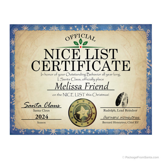 Personalized Nice List Certificate w/ Seal-Package From Santa®