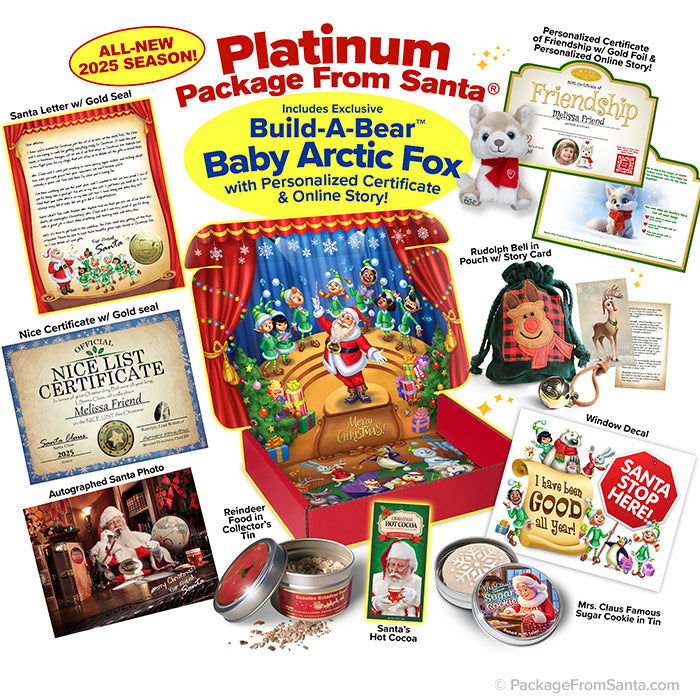 2025 Platinum Package From Santa® with personalized letter from Santa, Santa Photo, Nice Certficate, Build-A-Bear® Baby Arctic Fox, video from Santa and other personalized items