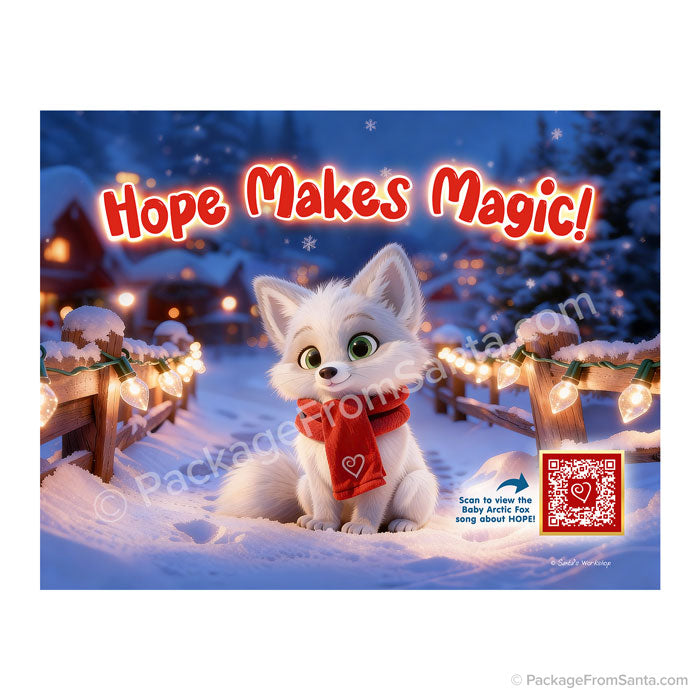 Baby Arctic Fox Illustration with QR Code Story - Package from Santa®