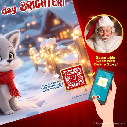 Baby Arctic Fox Illustration with QR Code Story Details - Package from Santa®
