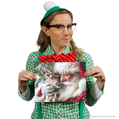 Full Color, 8 X 11 Autographed Photo of Santa (Holding Reindeer)