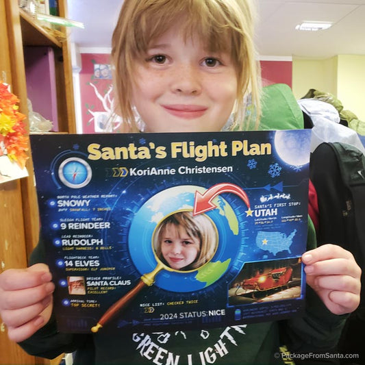 Girl Holding Santa's Personalized Flight Plan-Package From Santa®