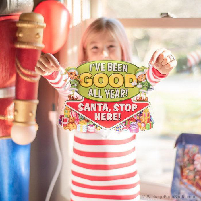 Personalised 'Santa Stop Here' Window Sign - Red & White Diamond Shape - 15cm
