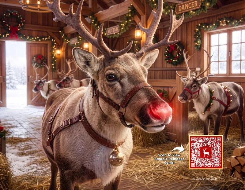 Rudolph photo from Santa with a scannable QR code to the Reindeer Cam